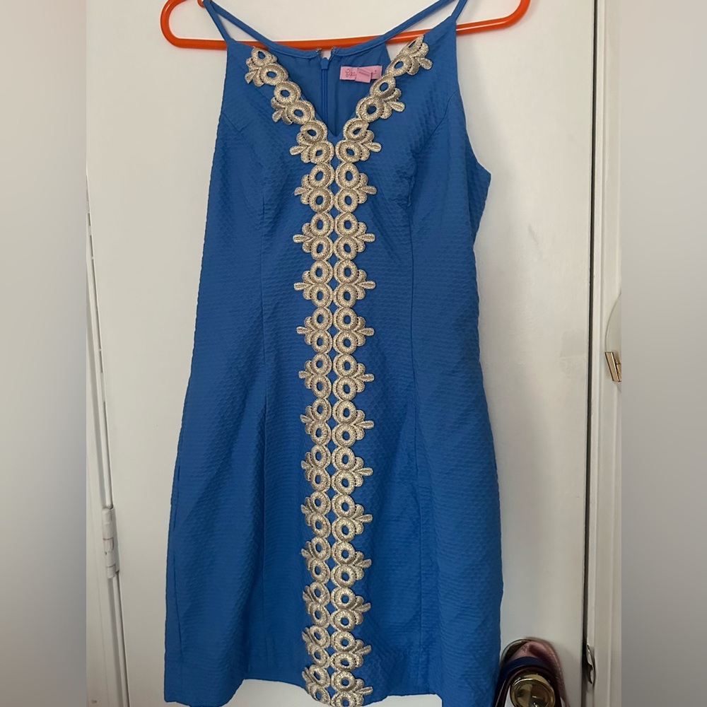 Lilly Pulitzer Blue Midi Dress with Gold Detailing